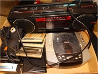 RCA CD alarm clock, music box, calculators,
