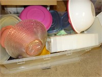Plastic ware, some marked tupperware, paper