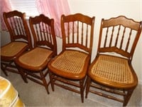 4 Antique oak cane bottom chairs
