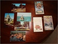3 glass framed Antique postcards & asst. US Navy