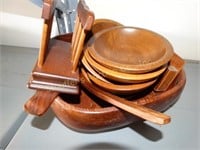 Wood salad bowl , serving bowls marked