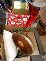 Christmas decor, Tins, pillow, trays, ornaments,