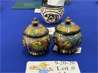 TWO MINIATURE HAND TURNED LACQUERED RUSSIAN JARS