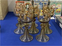 EIGHT VINTAGE AMBER GOBLETS WITH GRAPEVINE MOTIF