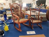 TWO  COLONIAL STYLE DOLL FURNITURE ROCKING CHAIRS