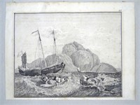 Tenders to Chinese junk, 19th century print,
