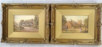 English country villages, a pair by J.W.Milliken,