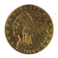 1914 Indian Head $2.50 Gold Quarter Eagle