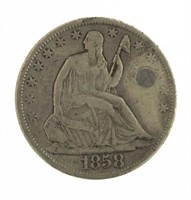 1858-O Seated Liberty Silver Half Dollar *Plugged