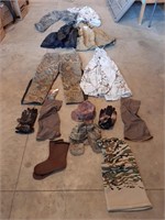 Hunting Clothes Lot With Jackets, Pants, Hats,