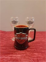 Two Harley-davidson Wine Glasses, And One Mug