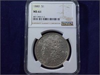 1880 MORGAN SILVER DOLLAR, MS61 (NGC)