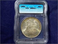 1882 MORGAN SILVER DOLLAR, MS64+ (ICG)