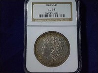 1883-S MORGAN SILVER DOLLAR, AU55 (NGC)