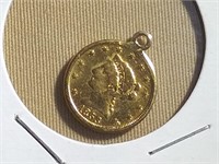 GOLD CASTING OF 1853 LIBERTY HEAD, PENDANT