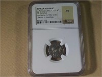 125 BC ROMAN REPUBLIC M PORCIUS LAECA, NGC,