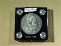 1834 CAPPED BUST HALF DOLLAR IN CAPITAL HOLDER