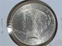1924 PEACE SILVER DOLLAR, (RAW COIN)