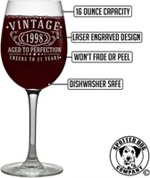 Vintage 1990 Etched 16oz Stemmed Wine Glass - 30th