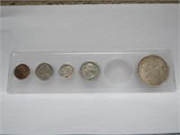 Peace Dollar, 1963 Quarter, 1946 Dime, Nickel,