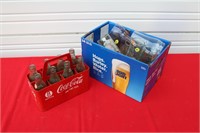 Box of Coca-Cola Glasses & Coke Carrier & Bottles