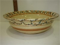 Early Stoneware Spongeware Mixing Bowl, 10 3/8"