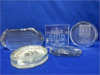 5 Glass Paperweights. 3 1/2" - 6"