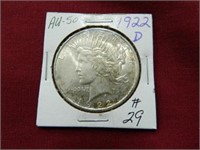 1922D Peace Silver Dollar - AU-50