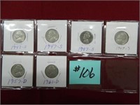 (6) Jefferson Nickels (4) 1947s, 57D, 61D