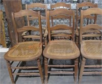 Set Of Six Cane Seat Chairs;