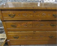 Three Drawer Carved Oak Chest Dresser;