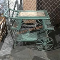Green Wicker Tea Cart Flower Cart