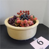 POTTERY BOWL OF GRAPES (BOWL CRACKED) 10 IN