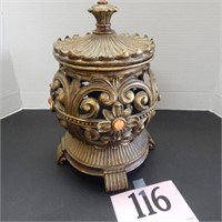 FOOTED, LIDDED, VENTED ORNATE VESSEL 11 IN, MINOR