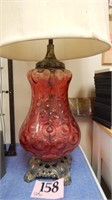 OVERSIZED RED BUBBLE GLASS TABLE LAMP WITH BRASS