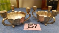 PAIR OF METAL ITALIAN MADE CANDLE HOLDER BOWLS