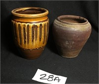 L - PAIR OF SIGNED ASIAN POTTERY VASES (28A)