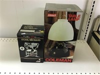 Feather 400 Stove, Coleman Table Lamp