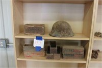 Wooden Boxes & Military Helmet