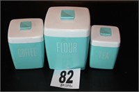 Three Piece Turquoise Plastic Kitchen Canisters