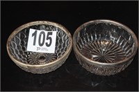 Two Silver Rim Glass Bowls 9"