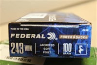 FEDERAL 243 WIN BOX OF AMMO 100 GR., 20 ROUNDS