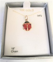 Small 10K Ladybug Pendant & Chain
