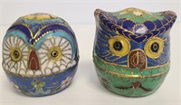 Vintage Cloisonné Owl Trinket Boxes (2 pcs)