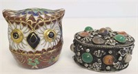 Cloisonné Owl Trinket Box & Small Trinket Box