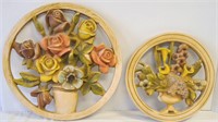 Vtg Chalkware Vase Flowers Wall Hangings (2 pcs)