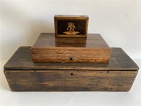 Set of 3 antique folk art wooden boxes.