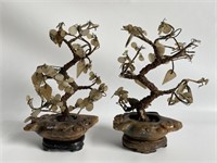 Pair of antique Asian carved jade trees.