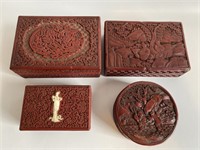 Set of 4 vintage Asian carved trinket boxes.