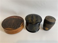 Antique Asian painted decorated wood snuff boxes.